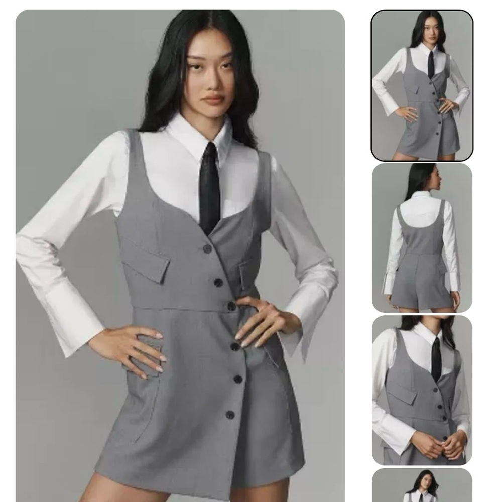 Anthropologie Re-Worked Blazer Romper Gray Size 0